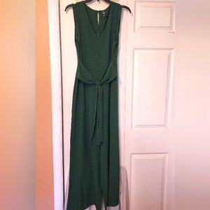 ALYA Francescas Green One Piece Jumpsuit Sleeveless V Neck Sash Wide Leg Small